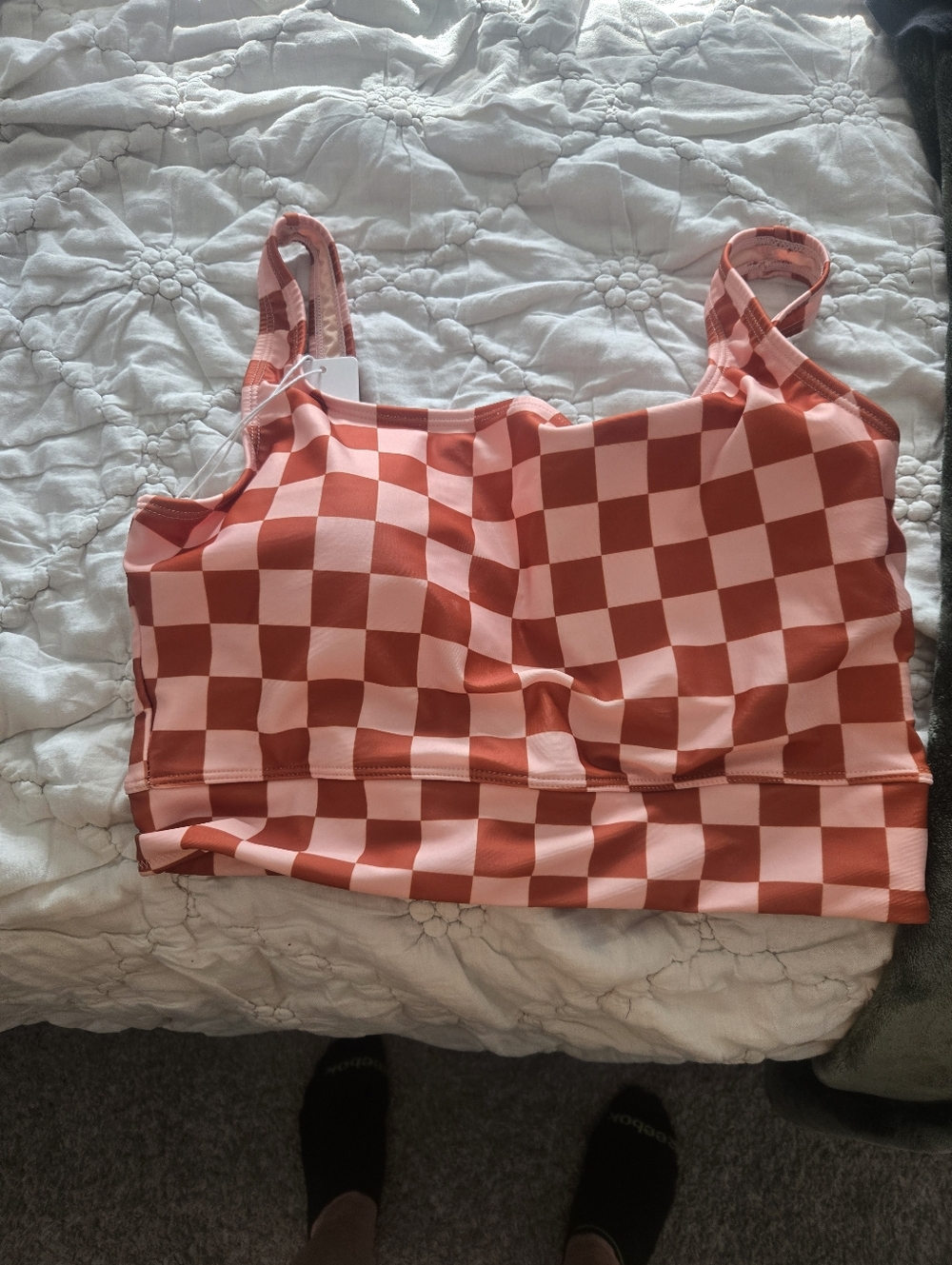 Livy And Kate Swim Top Checkerboard Crop - Pink/Coral Sz Large